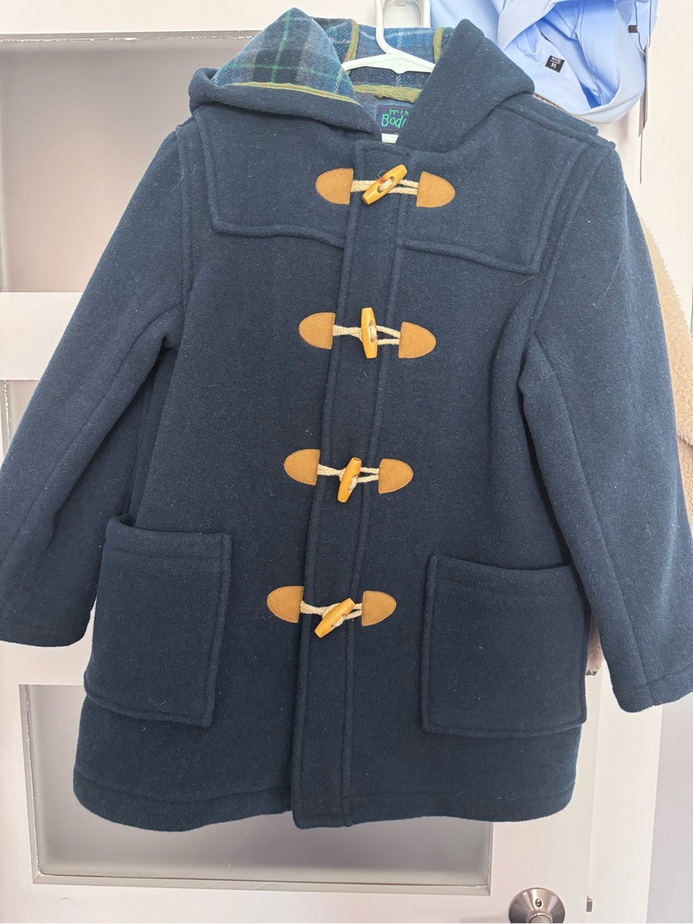 Kids Navy Hooded Toggle Coat with Contrast Accents